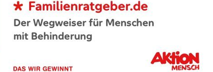 Logo: Familienratgeber.de von Aktion Mensch. Der Wegweiser für Menschen mit Behinderung. Das Wir gewinnt.